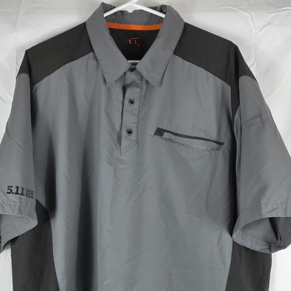 5.11 Tactical Mens Performance Polo Shirt Gray Mesh Panels 2XL Zipper Pocket